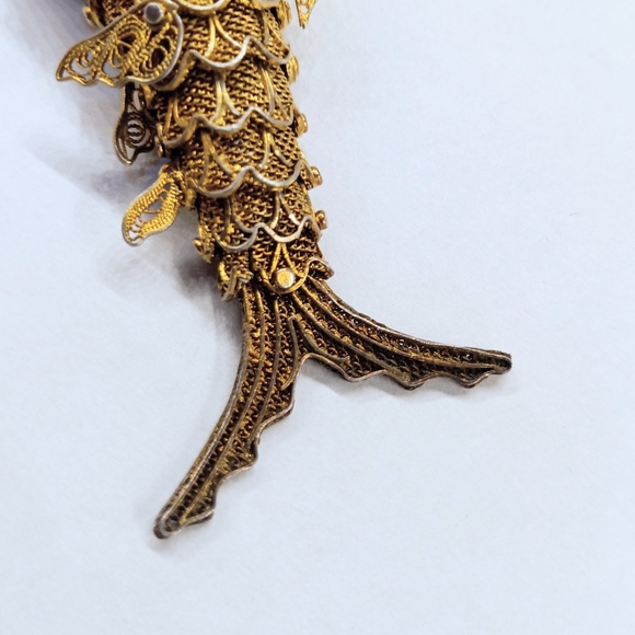 Antique 3 3/8" Articulated Fish Vermeil 800 Silver Chatelaine Perfume Pendant - Picture 9 of 9